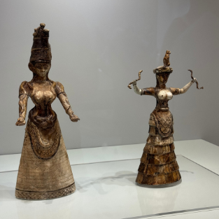 The famous faience figurines from Knossos, often called the snake goddesses.