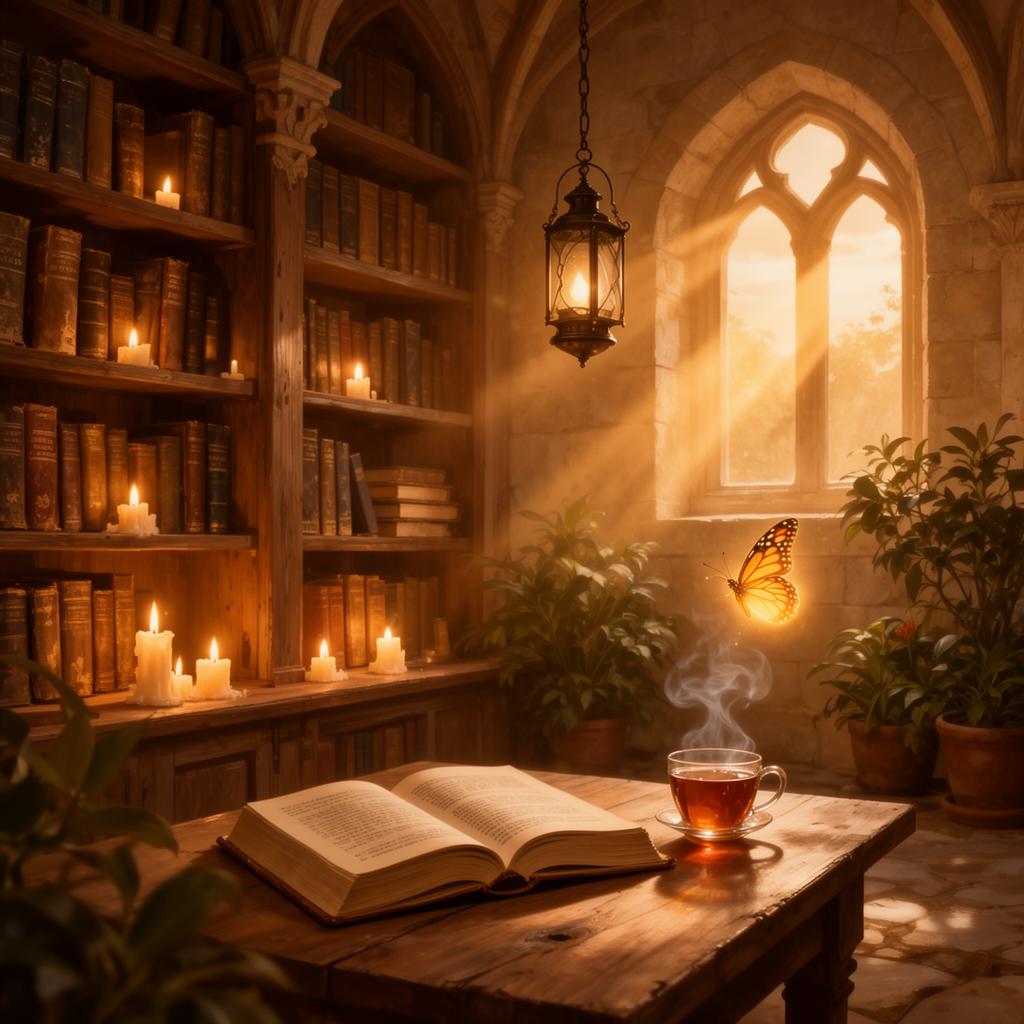A warm, candlelit reading nook